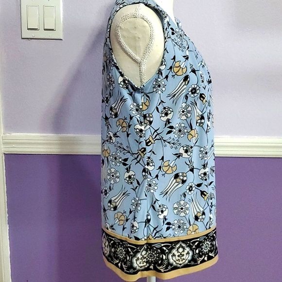 Liz Claiborne Boho Light Blue Floral Sleeveless Flowy Casual Office Jersey Top S - Picture 4 of 6